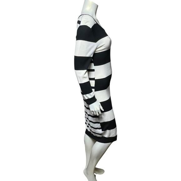 Chelsea & Theodore Bold Black White Striped Midi Dress Size L Sweater - Picture 4 of 7